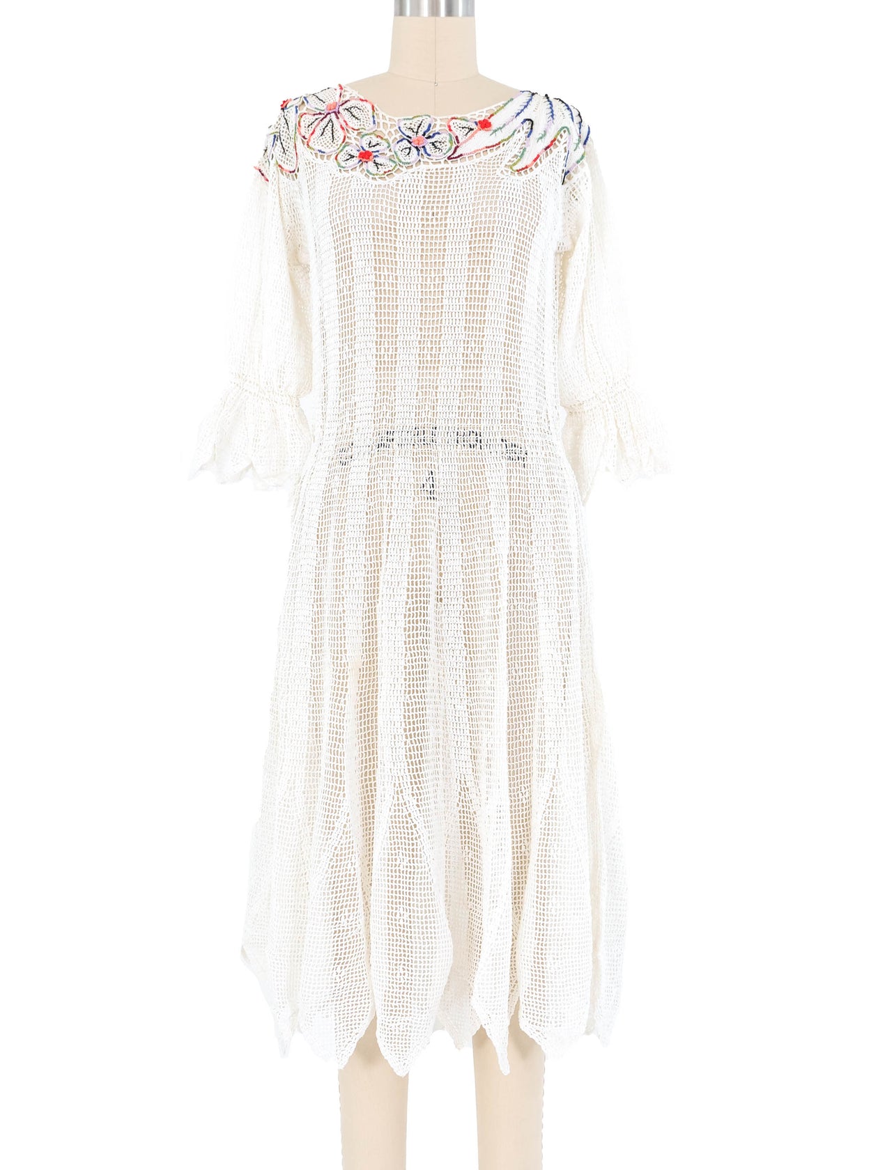 White Handkerchief Crochet Midi Dress