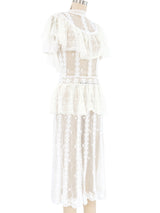 White Lace Ruffle Short Sleeve Midi Dress Dress arcadeshops.com