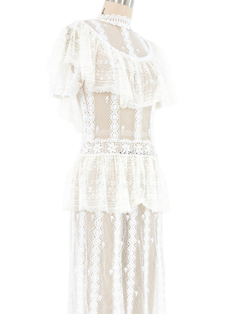 White Lace Ruffle Short Sleeve Midi Dress Dress arcadeshops.com