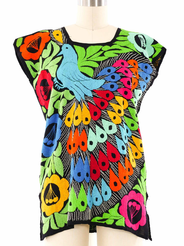 Peacock Motif Hand Embroidered Oaxacan Blouse Top arcadeshops.com