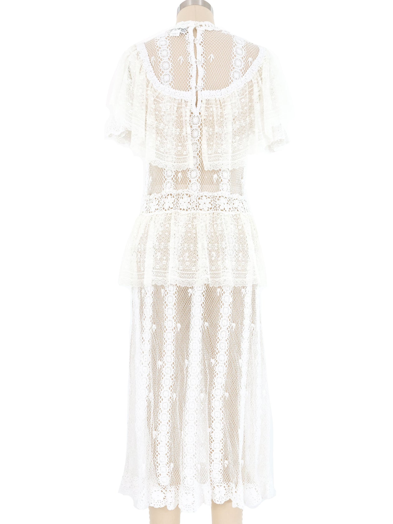 White Lace Ruffle Short Sleeve Midi Dress