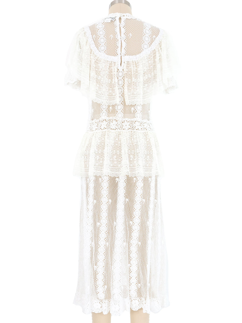 White Lace Ruffle Short Sleeve Midi Dress Dress arcadeshops.com