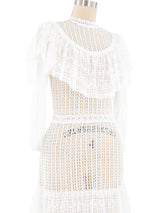White Lace Ruffle Crochet Maxi Dress Dress arcadeshops.com