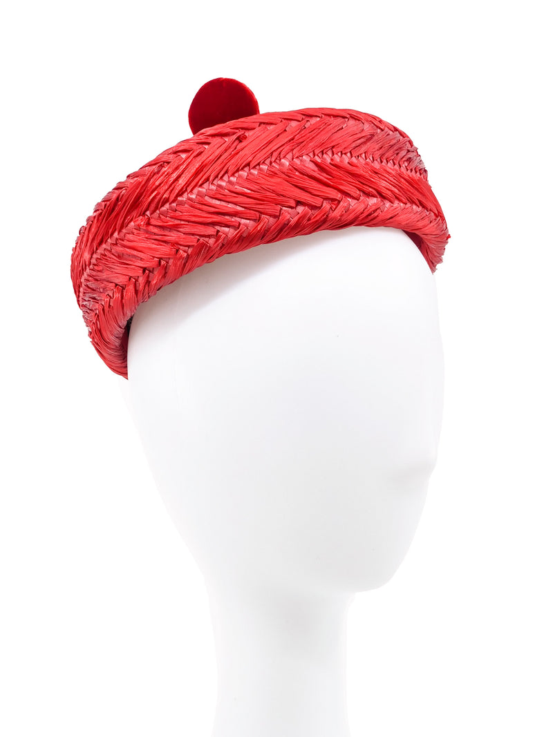Red Raffia Pillbox Hat Accessory arcadeshops.com