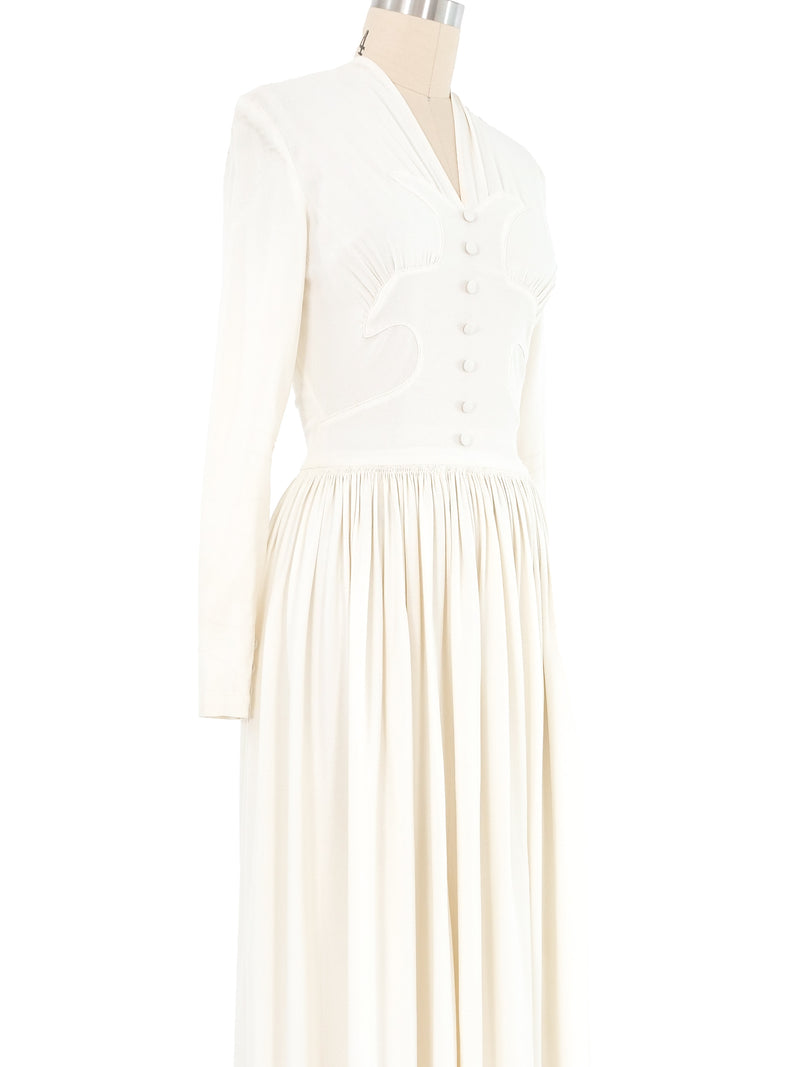 1940s Ivory Crepe Evening Gown Dress arcadeshops.com