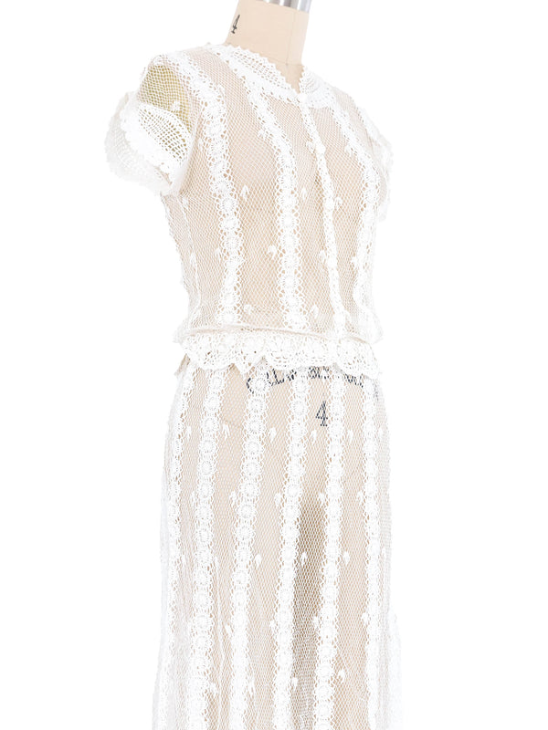 White Button Front Crochet Dress