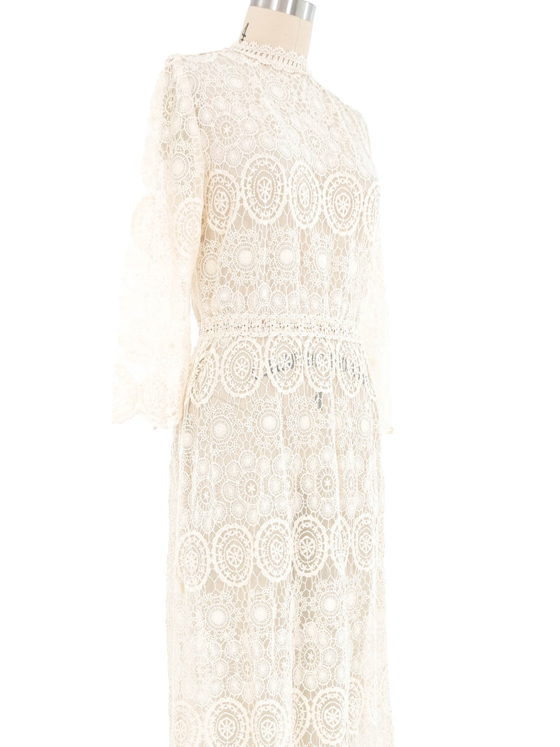 Cream Mandala Lace Crochet Maxi Dress Dress arcadeshops.com