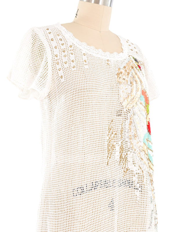 White Crochet Sequin Embellished Cover Up Mini Dress Dress arcadeshops.com