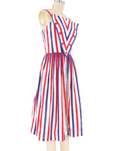 Victor Costa Red and Blue Stripe Dress Dress arcadeshops.com
