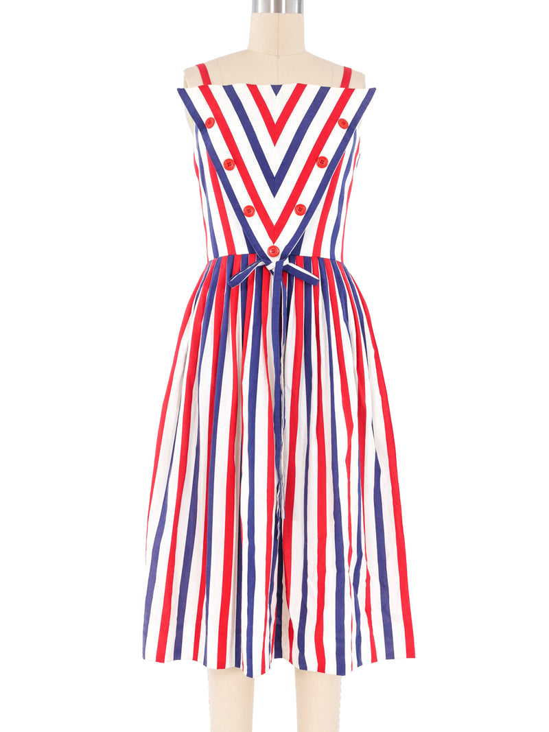 Victor Costa Red and Blue Stripe Dress Dress arcadeshops.com