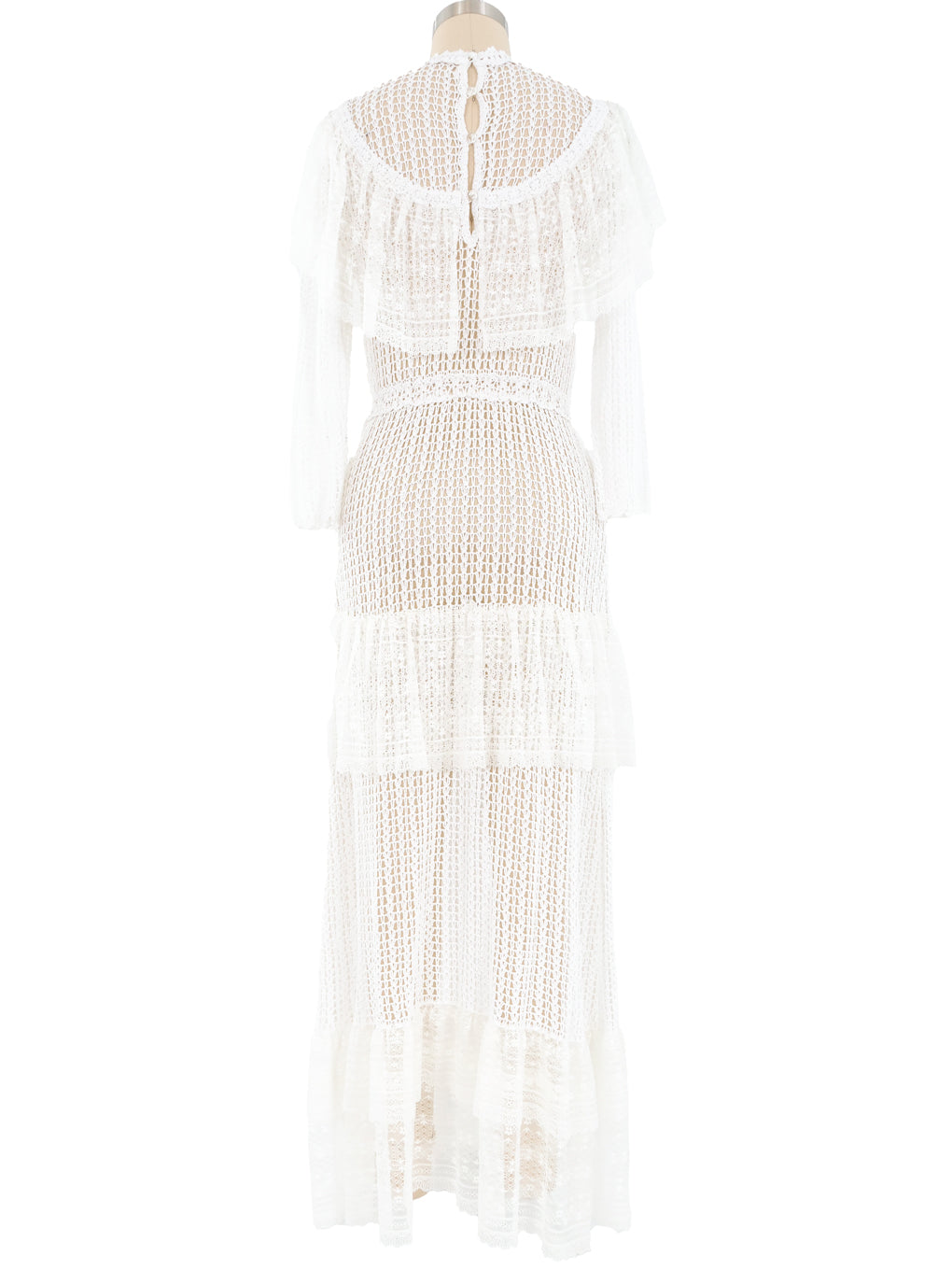 White Lace Ruffle Crochet Maxi Dress White Lace Ruffle Crochet Maxi Dress