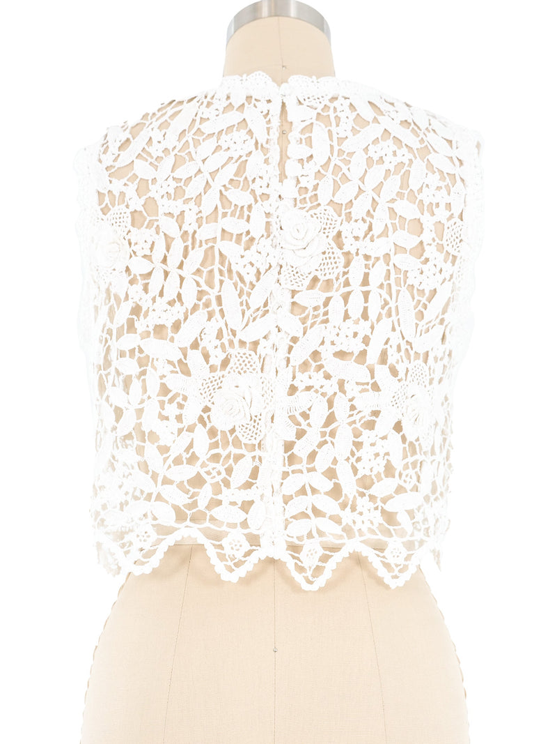 White Floral Crochet Tank Top