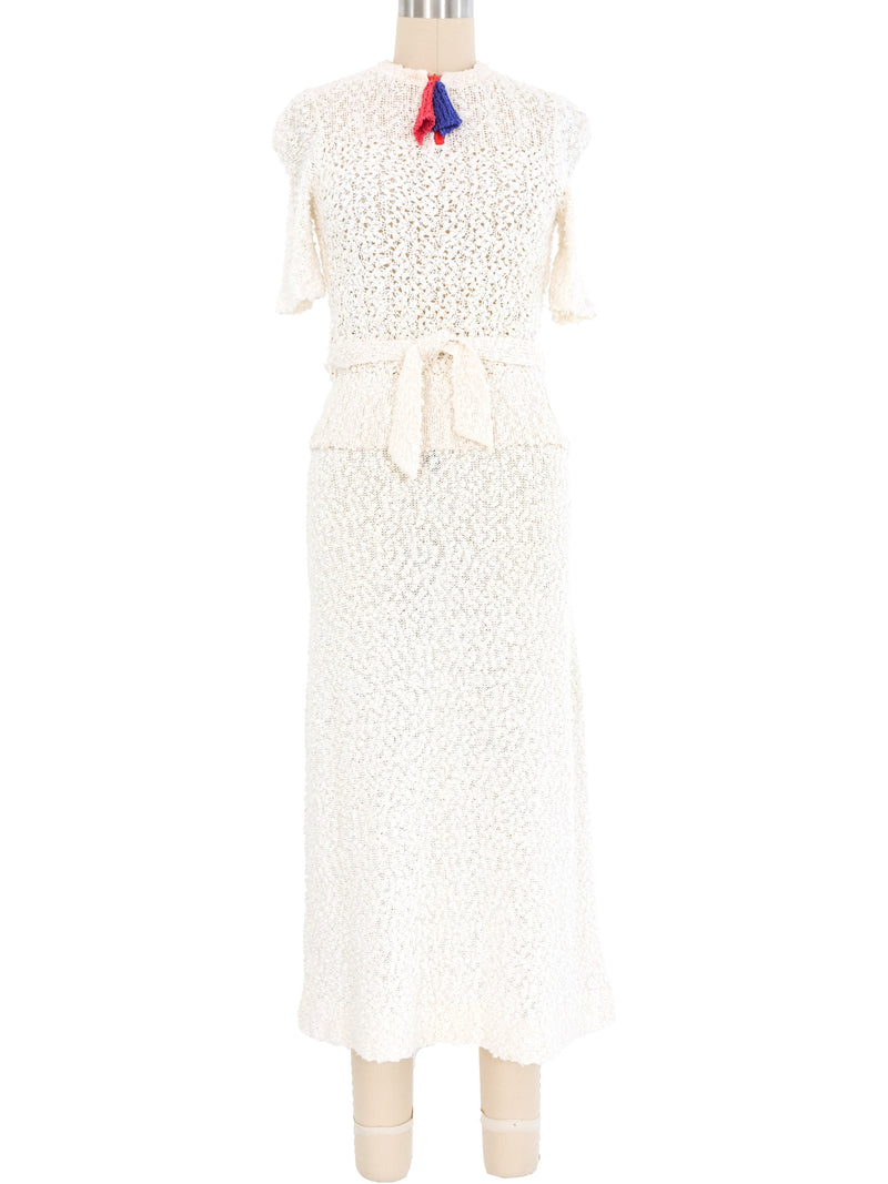 Ivory Knit Tassel Pull Ensemble Suit arcadeshops.com
