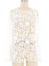 White Floral Long Sleeve Crochet Top Top arcadeshops.com