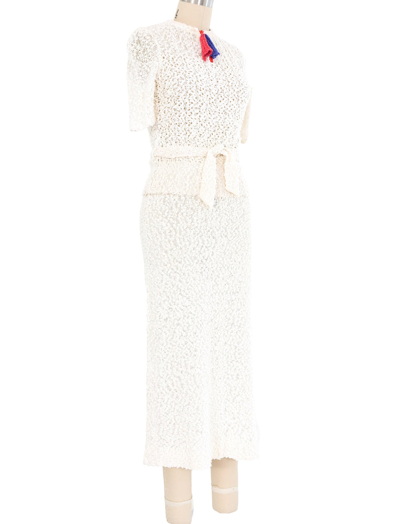 Ivory Knit Tassel Pull Ensemble Suit arcadeshops.com