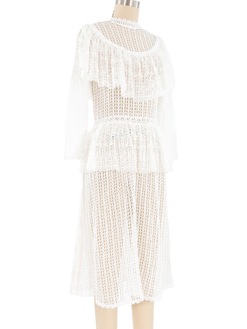 White Lace Ruffle Crochet Midi Dress White Lace Ruffle Crochet Midi Dress