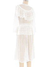White Lace Ruffle Crochet Midi Dress Dress arcadeshops.com