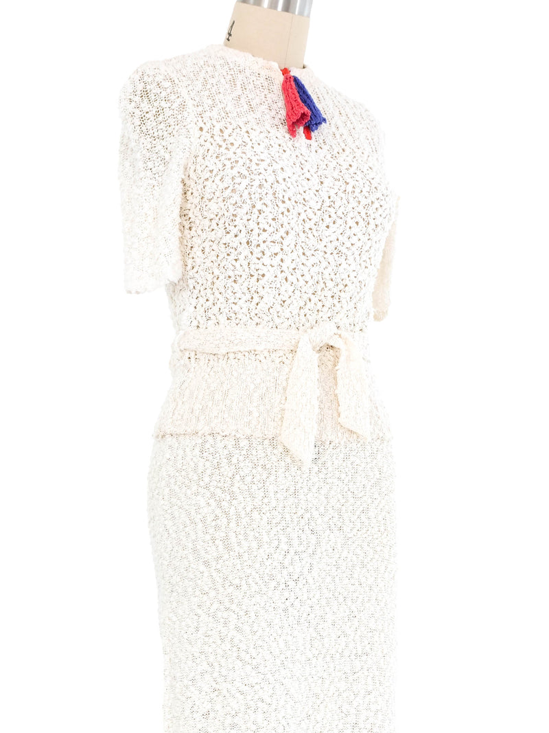 Ivory Knit Tassel Pull Ensemble Suit arcadeshops.com