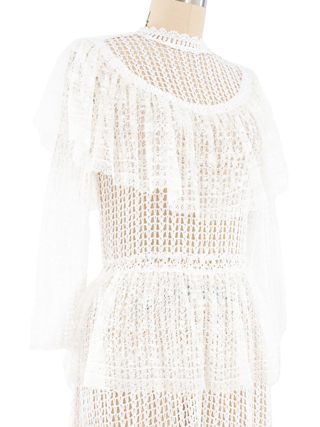 White Lace Ruffle Crochet Midi Dress White Lace Ruffle Crochet Midi Dress