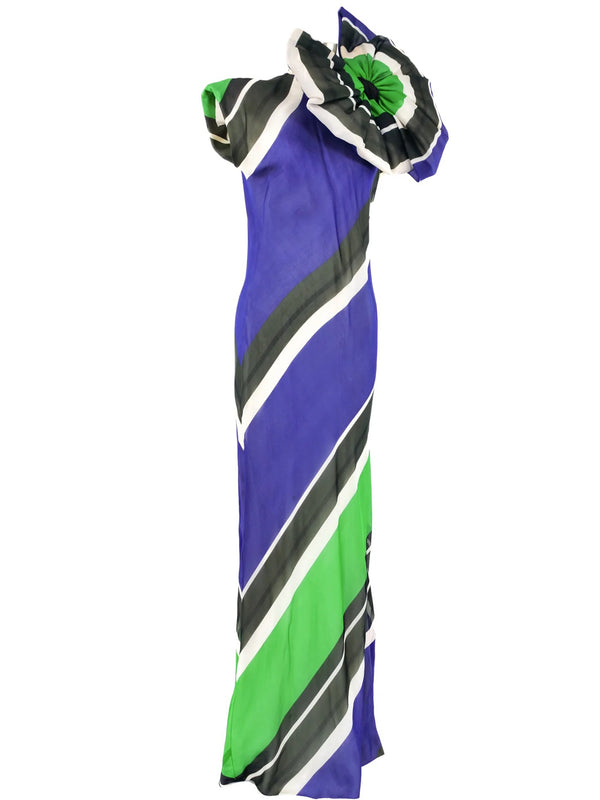 Balmain Bow Embellished Striped Gown Dress arcadeshops.com
