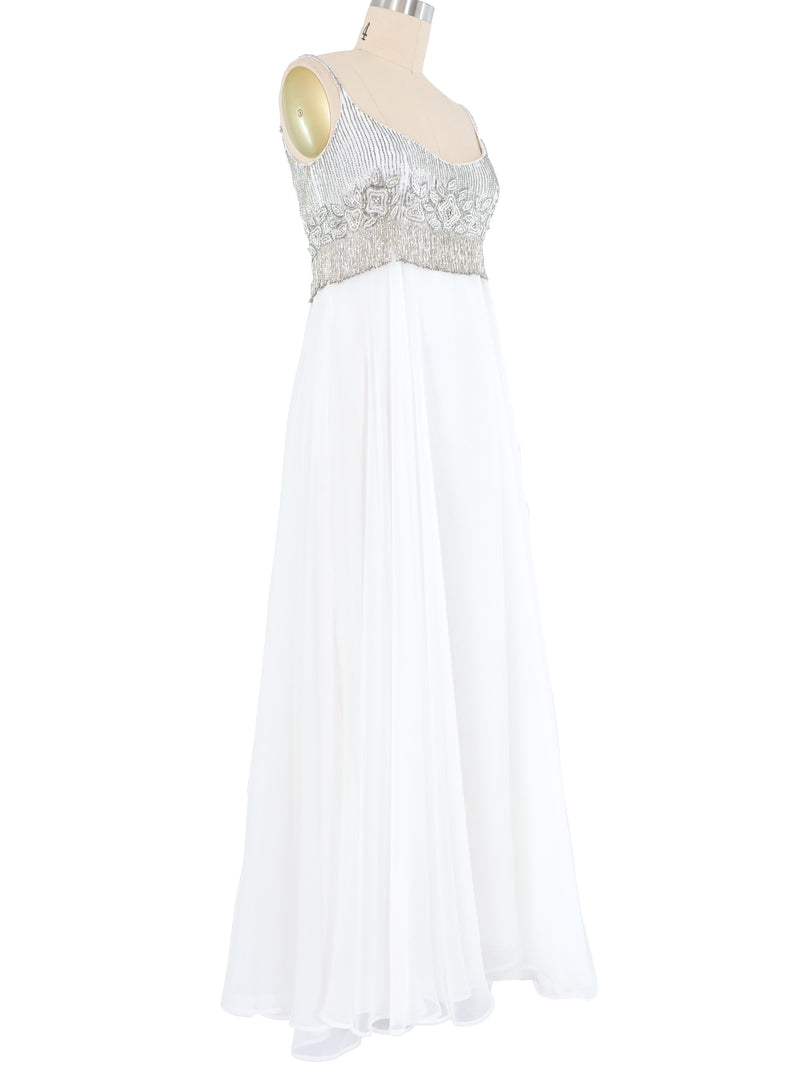 Victoria Royal Embellished White Chiffon Gown Ensemble Dress arcadeshops.com
