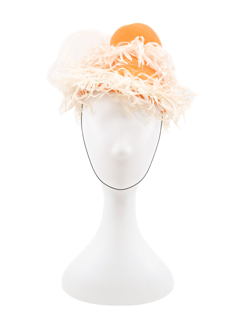 1960s Orange Creamsicle Feather Trim Mini Bell Hat Accessory arcadeshops.com