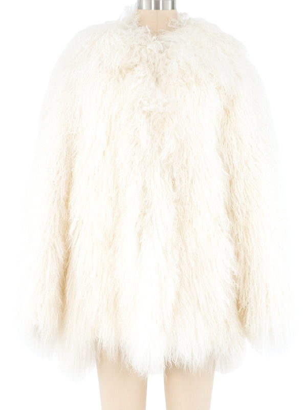 White Mongolian Fur Coat Outerwear arcadeshops.com