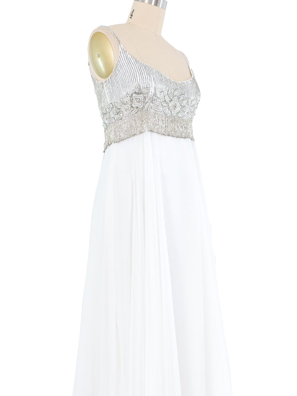 Victoria Royal Embellished White Chiffon Gown Ensemble Dress arcadeshops.com