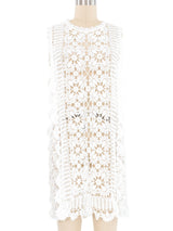 White Floral Embellished Crochet Shift Dress Dress arcadeshops.com