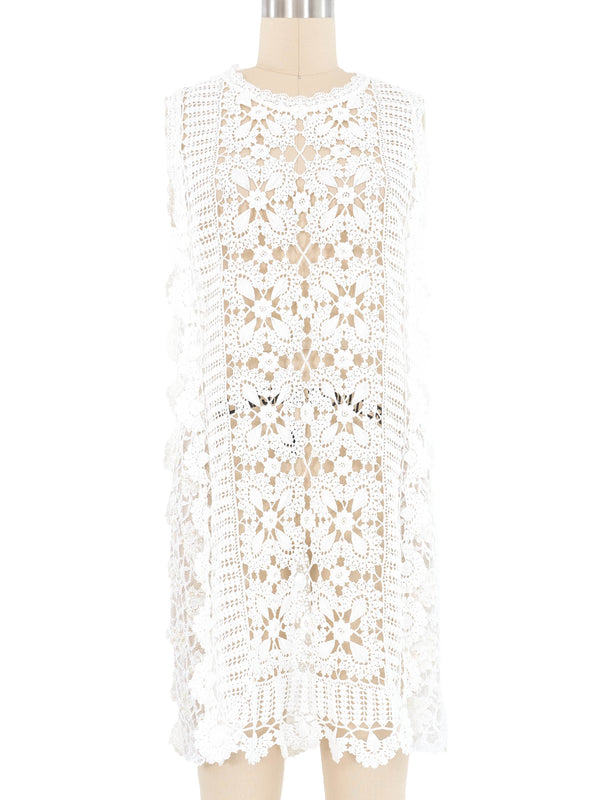 White Floral Embellished Crochet Shift Dress Dress arcadeshops.com