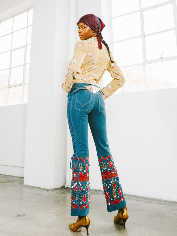 2002 Christian Dior Bead Embellished Flare Jeans Bottom arcadeshops.com
