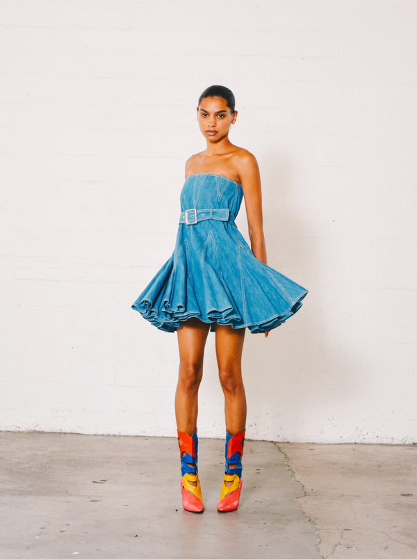 John Galliano Strapless Denim Mini Dress Dress arcadeshops.com