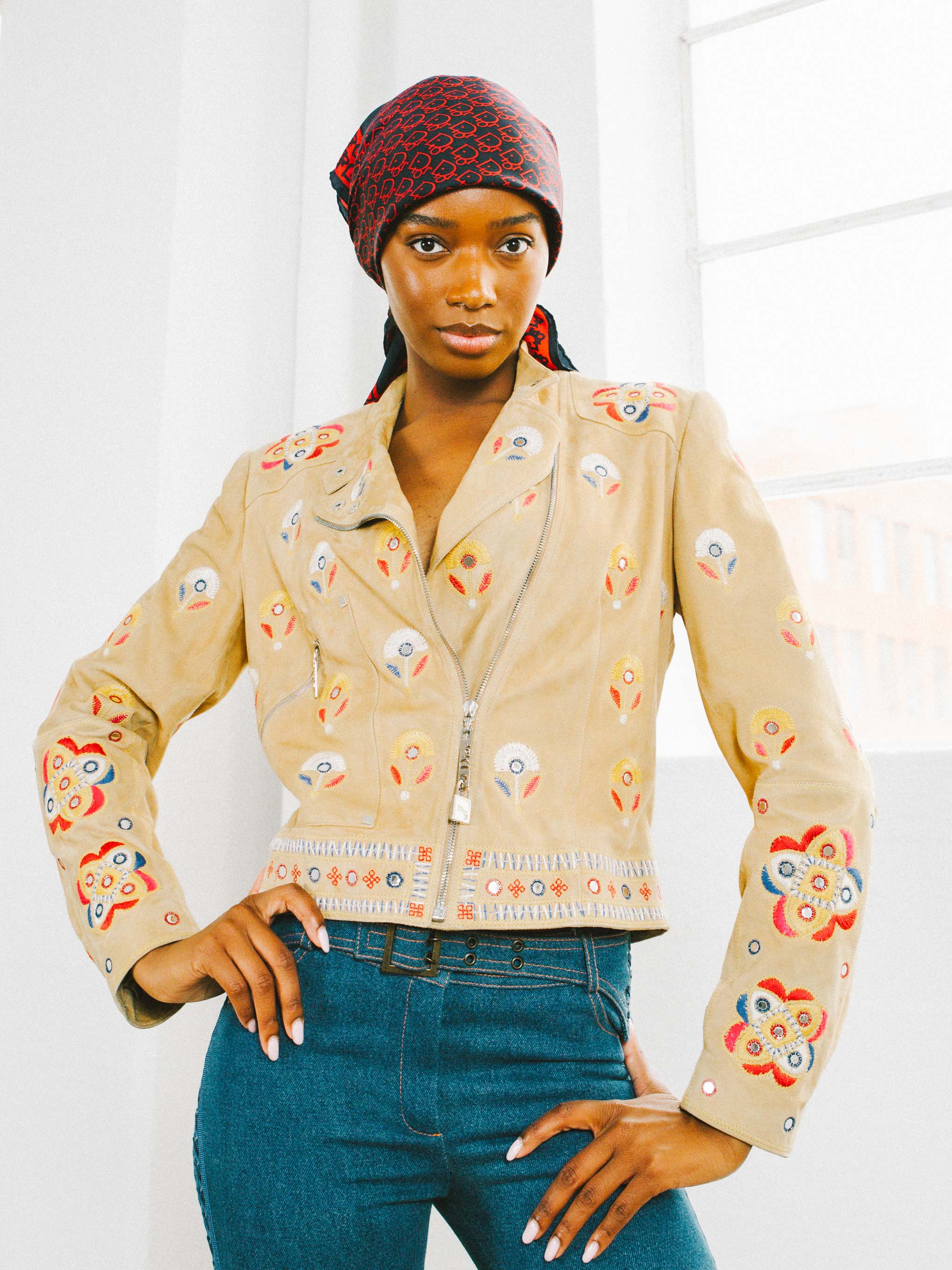 2004 Christian Dior Embroidered Suede Moto Jacket