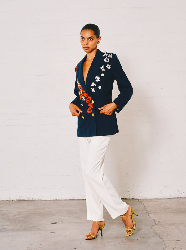 Jean Paul Gaultier Hibiscus Flower Embellished Blazer Jacket arcadeshops.com