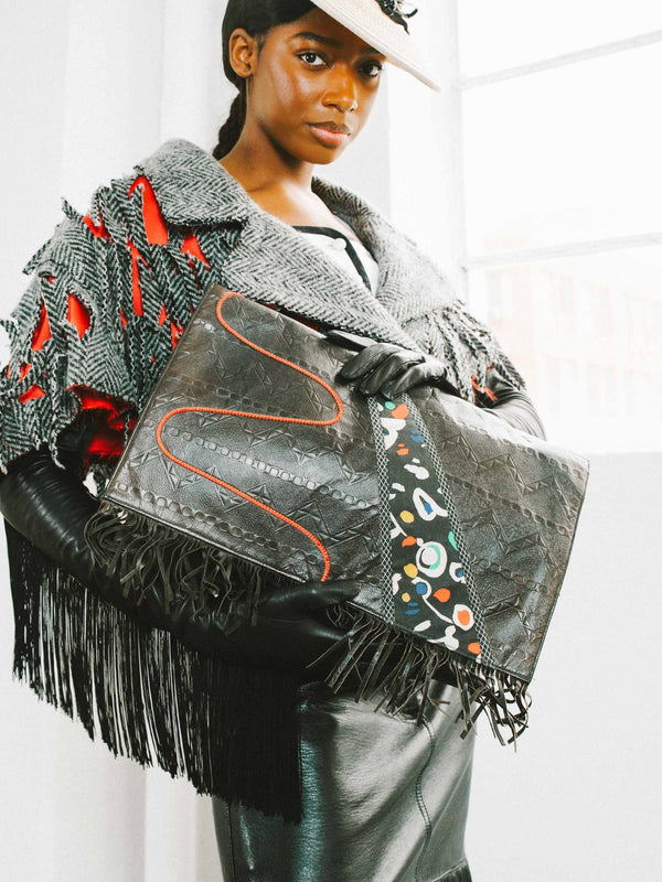 1980s Koos Van Den Akker Mixed Leather Oversized Clutch Accessory arcadeshops.com