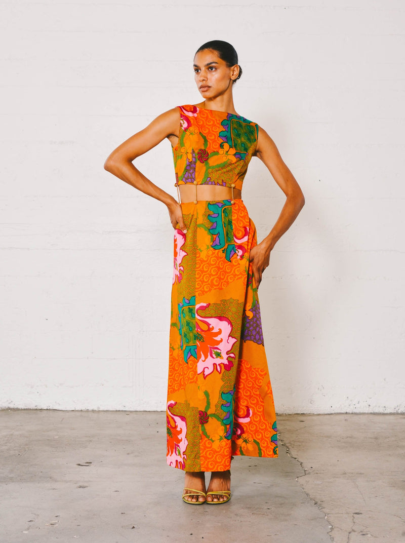 1970s Hawaiian Printed Cut Out Maxi Dress Dress arcadeshops.com