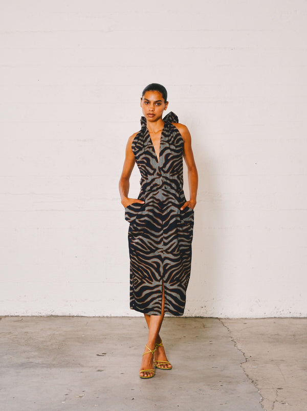 1984 Yves Saint Laurent Animal Printed Cotton Halter Dress Dress arcadeshops.com