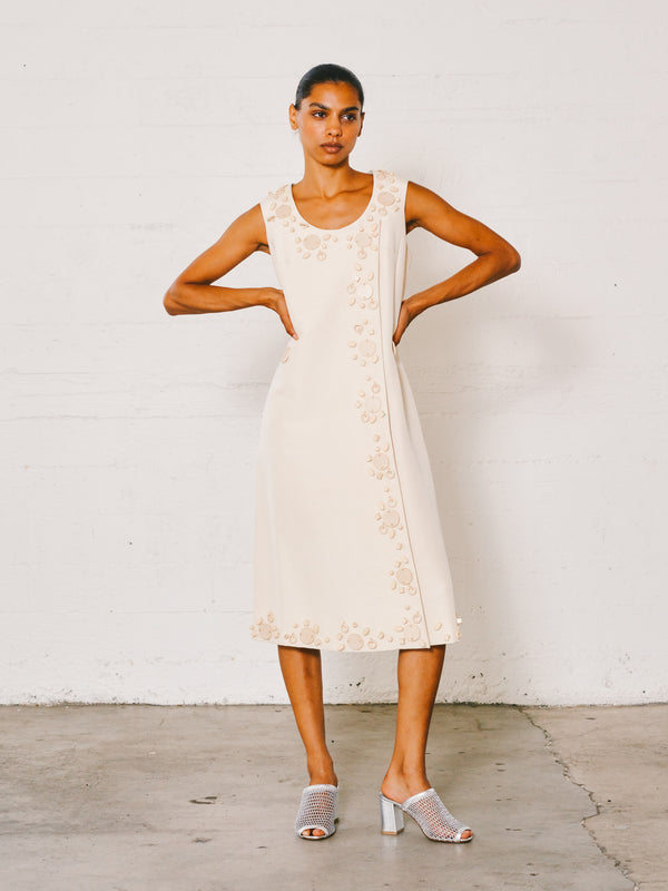 1960s Gits Paris Cream Wood Button Embellished Dress Dress arcadeshops.com