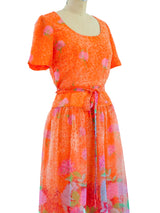Peach Floral Chiffon Dress Dress arcadeshops.com