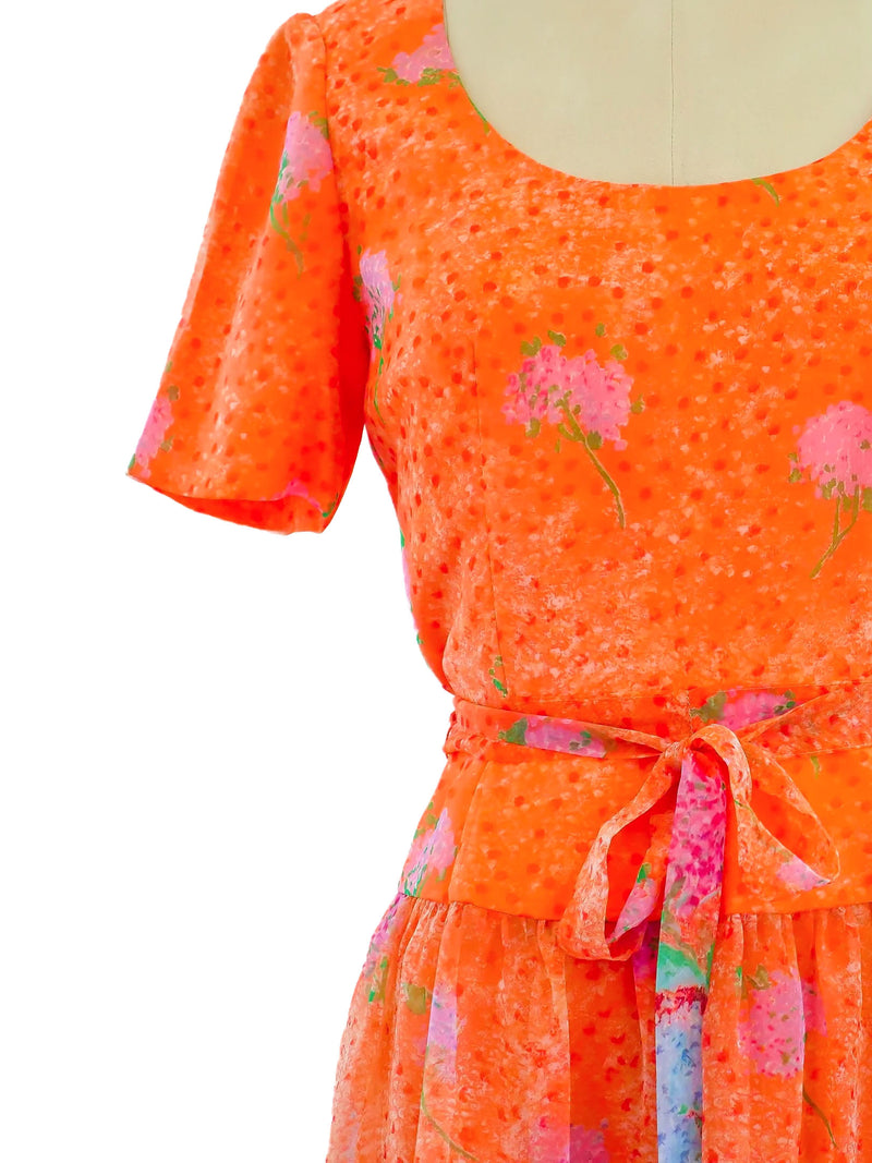 Peach Floral Chiffon Dress Dress arcadeshops.com