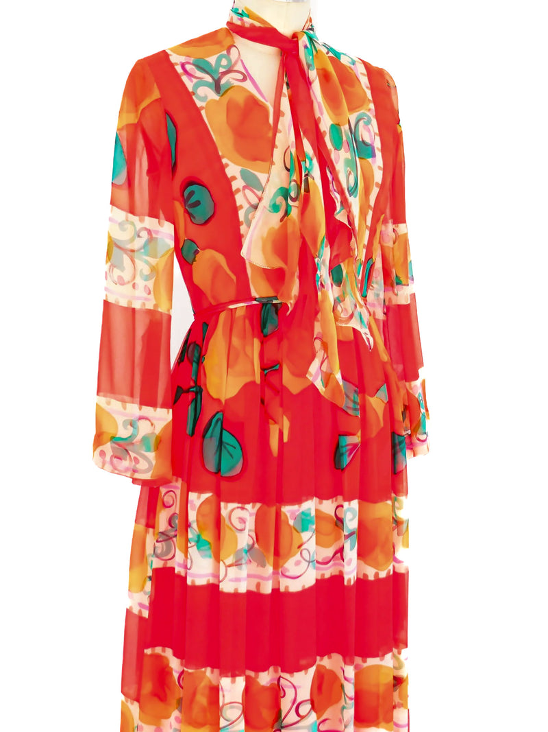 Hand Painted Floral Silk Chiffon Gown Dress arcadeshops.com