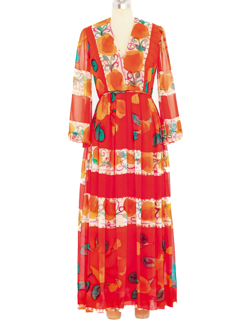 Hand Painted Floral Silk Chiffon Gown Dress arcadeshops.com