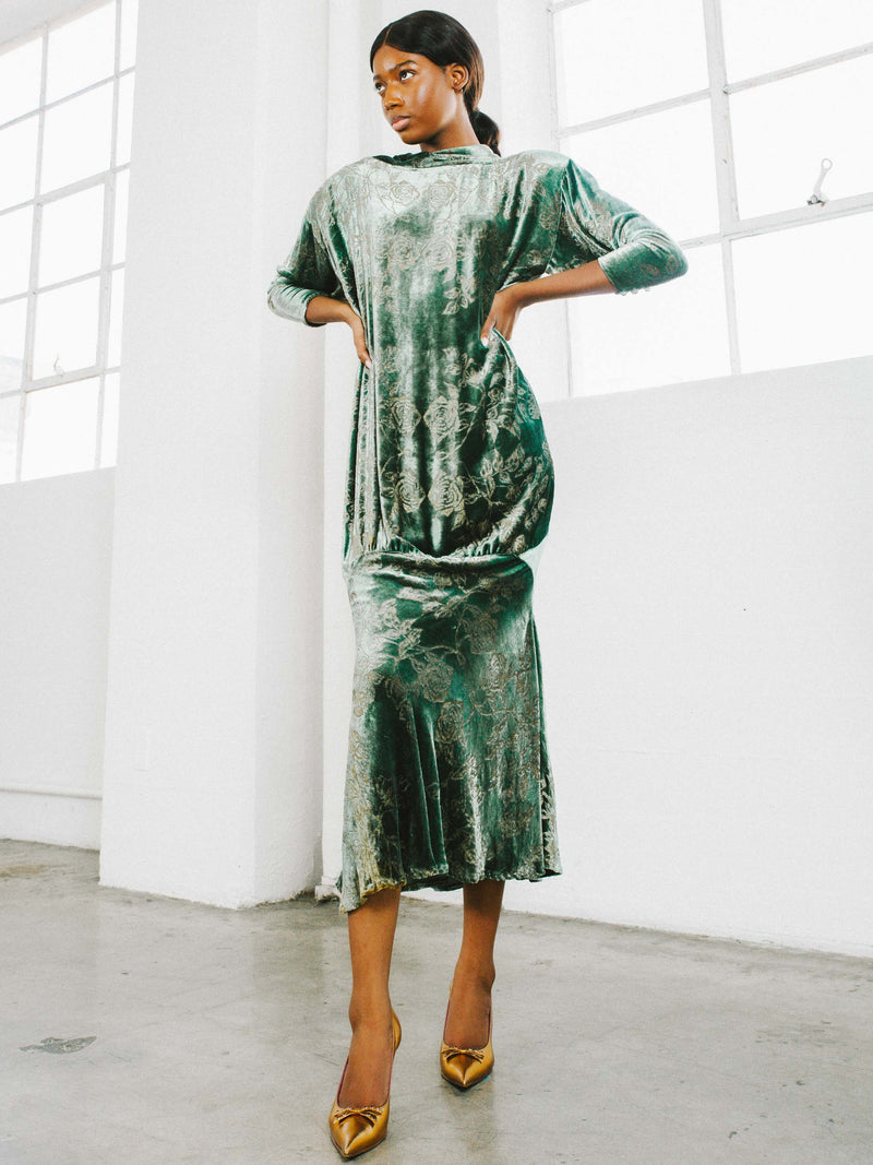 Patricia Lester Painted Velvet Drop Waist Gown Dress arcadeshops.com