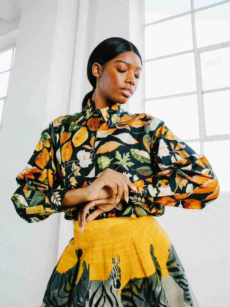 Hermes Tourbillon Swirling Leaf Print Silk Top Top arcadeshops.com