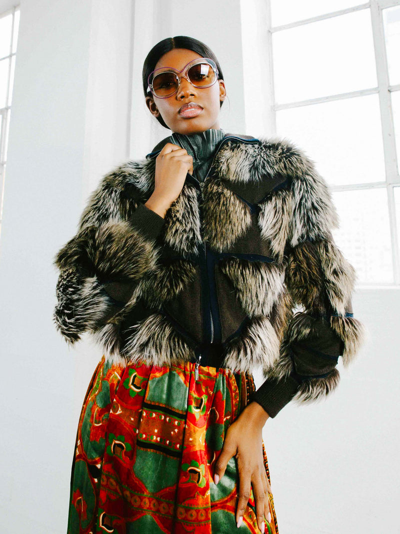 Chanel Faux Fur and Knit Bomber Jacket