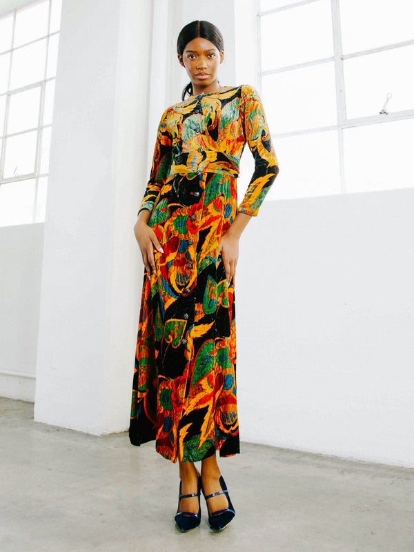 Oscar de la Renta Paisley Velvet Maxi Dress