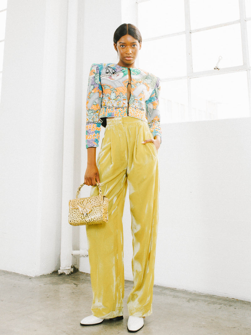 Celine Citron Crushed Velvet Trousers Bottom arcadeshops.com