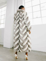 Christian Dior Gray and White Chevron Fur Coat
