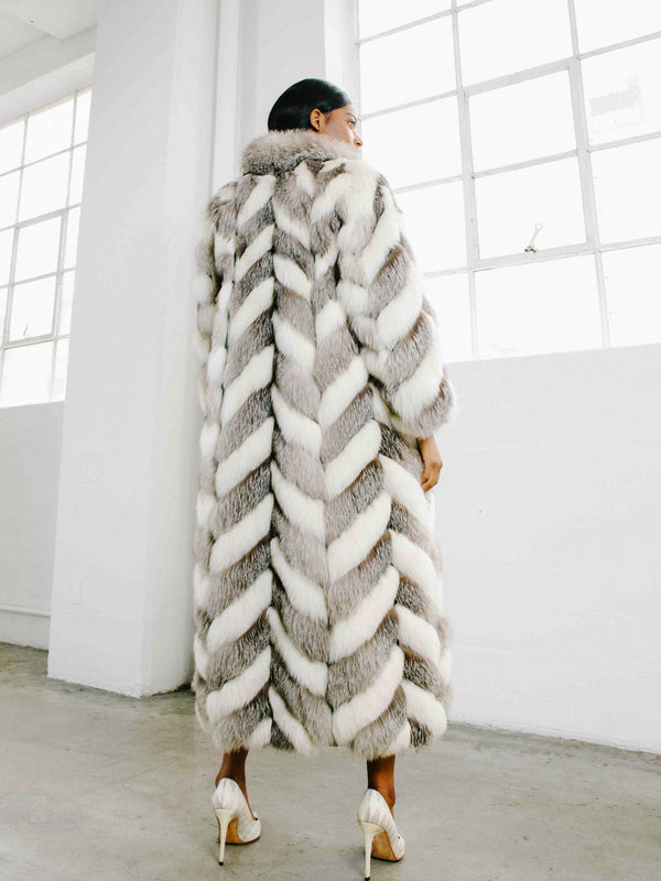 Christian Dior Gray and White Chevron Fur Coat