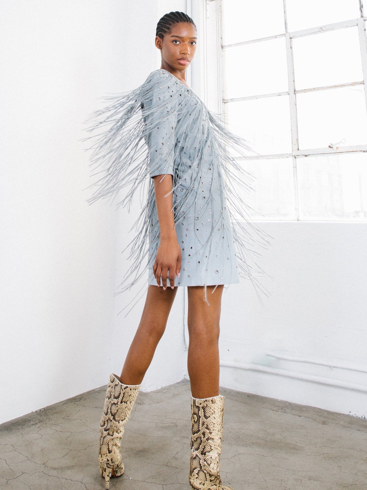 2018 Bottega Veneta Embellished Fringed Suede Dress